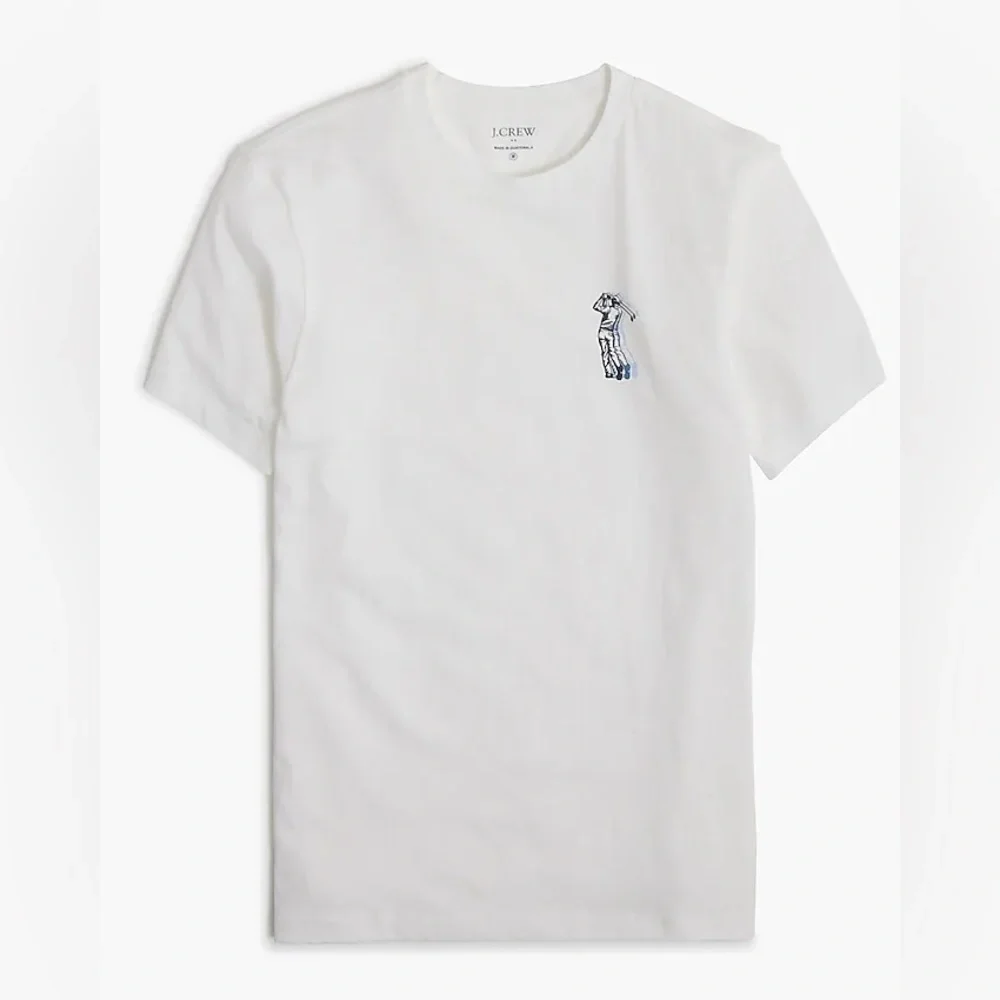 NWT J.Crew White Graphic Tee with Blue Golfer Print in Size Medium